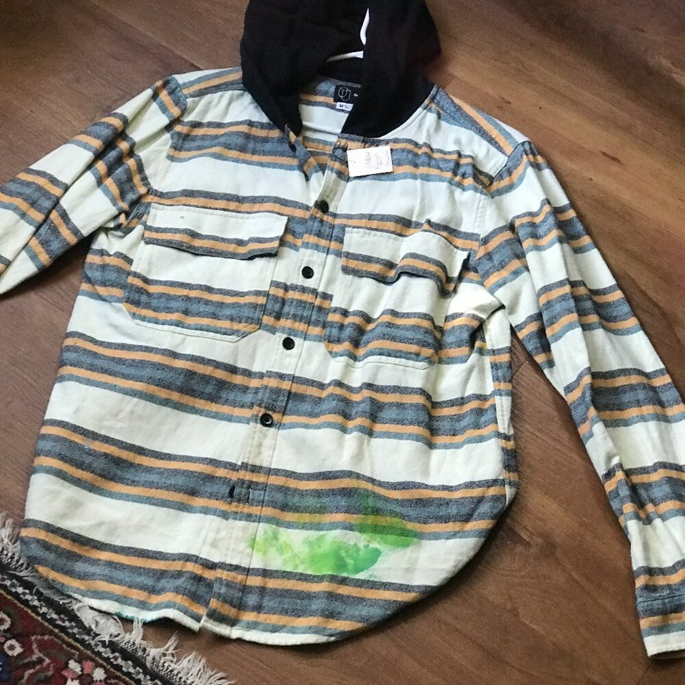 Original Use Hooded Flannel Shacket Size MBlack Gray Yellow cream Streetwear